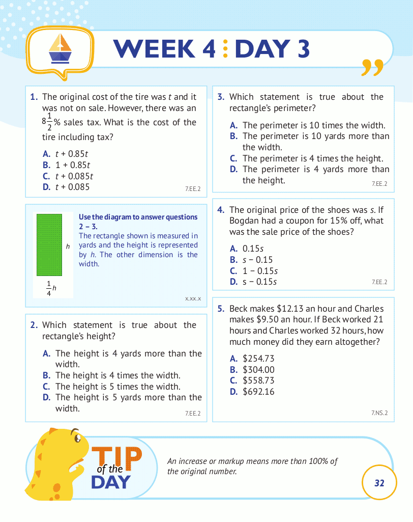 7th Grade Common Core Math: Daily Practice Workbook Part I: Multiple Choice