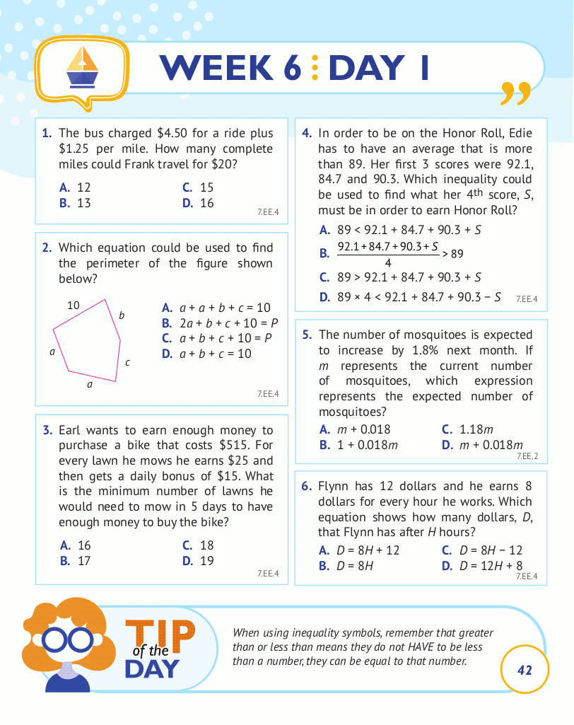 7th Grade Common Core Math: Daily Practice Workbook Part I: Multiple Choice