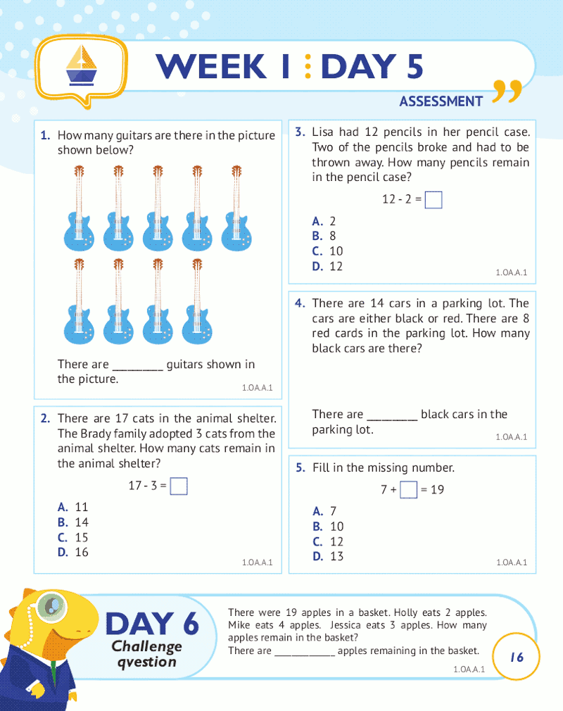 1st Grade Common Core Math Workbook (Daily Practice)