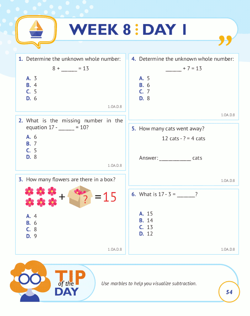 1st Grade Common Core Math Workbook (Daily Practice)