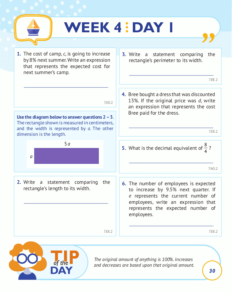 7th Grade Common Core Math: Daily Practice Workbook Part II: Free Response