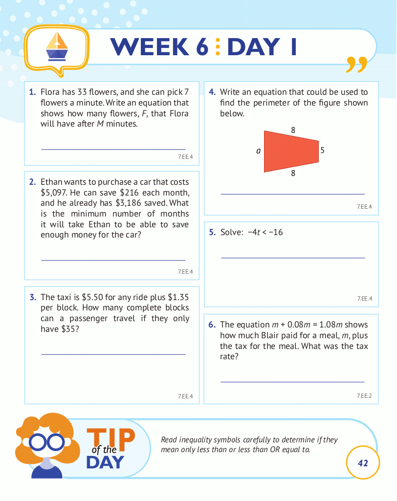 7th Grade Common Core Math: Daily Practice Workbook Part II: Free Response
