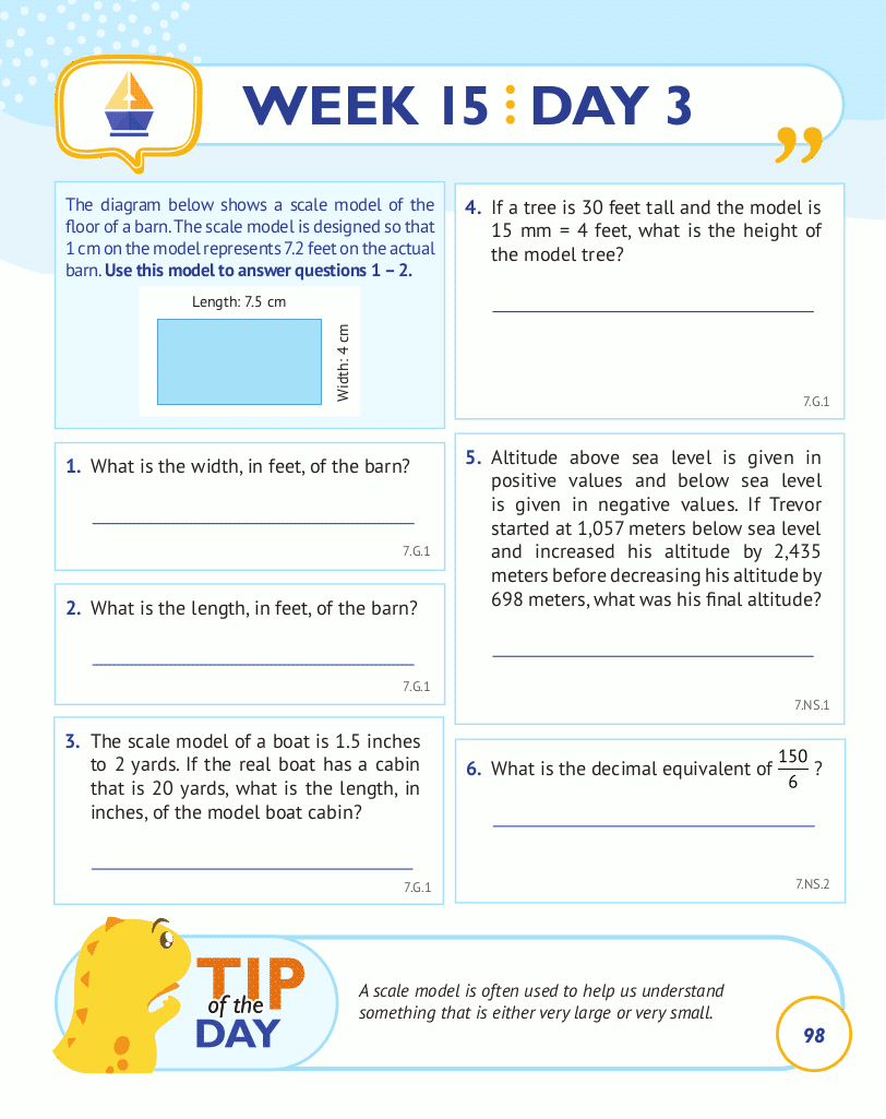 7th Grade Common Core Math: Daily Practice Workbook Part II: Free Response
