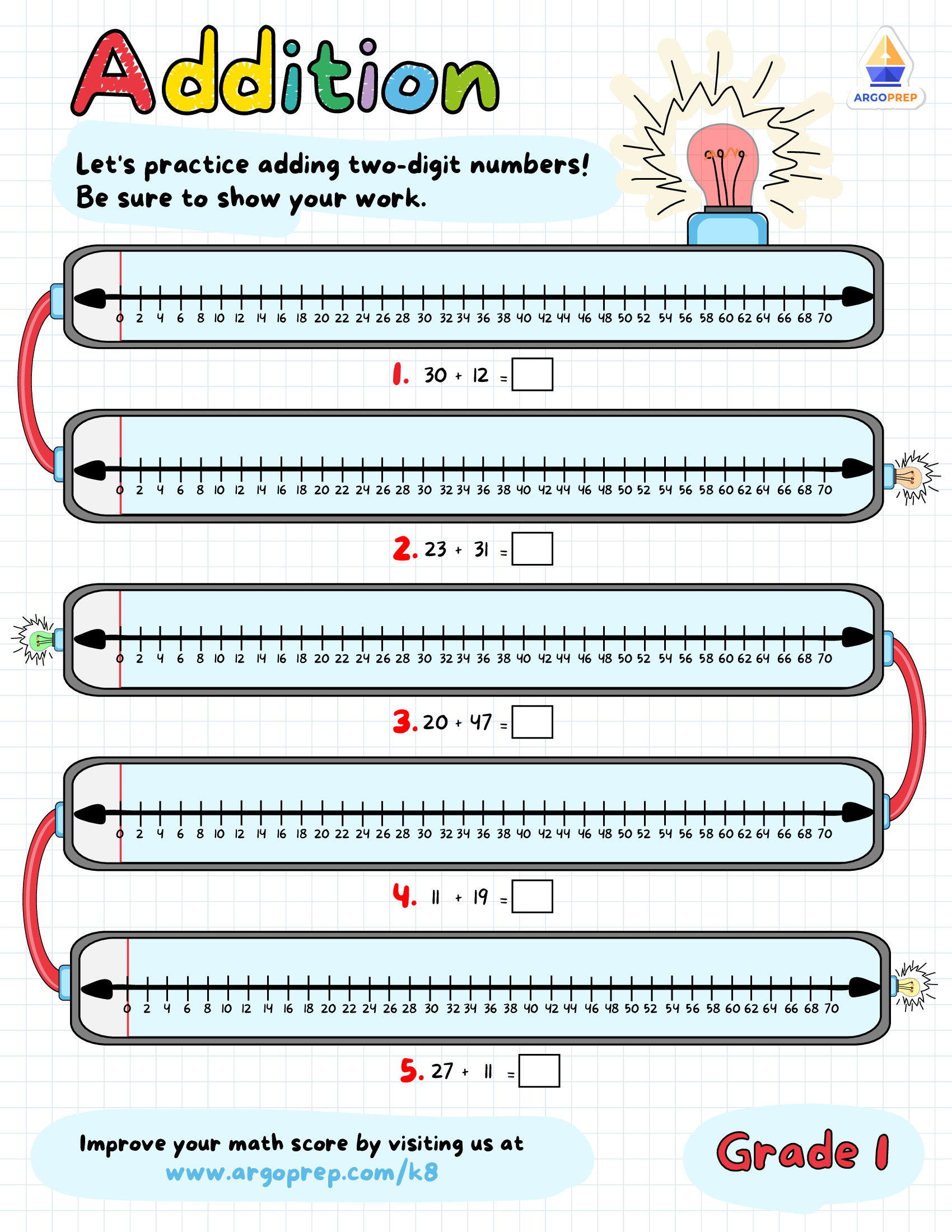 Number Lines 1st Grade Addition Worksheets - ArgoPrep for Free Printable Number Line 1 30