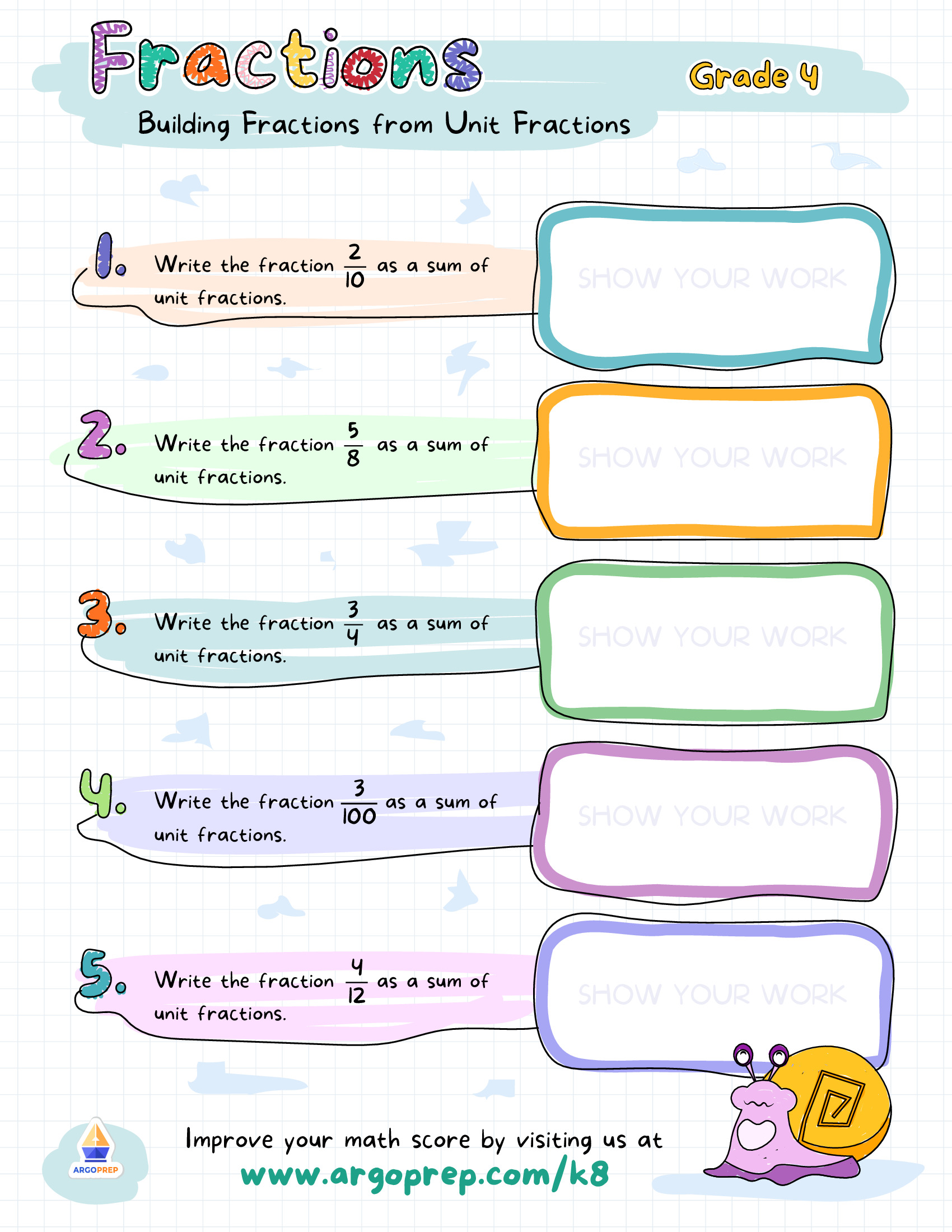 4th grade Three-digit addition Adding fractions Worksheets For Free - ArgoPrep for Free Printable Adding Fractions Worksheets