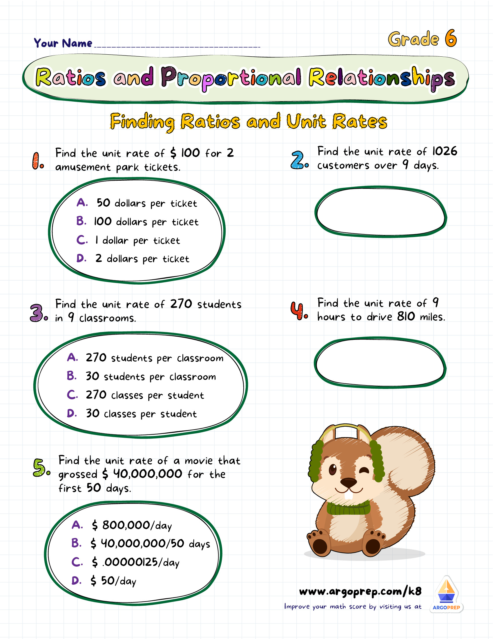Unit Price Worksheets 6th Grade