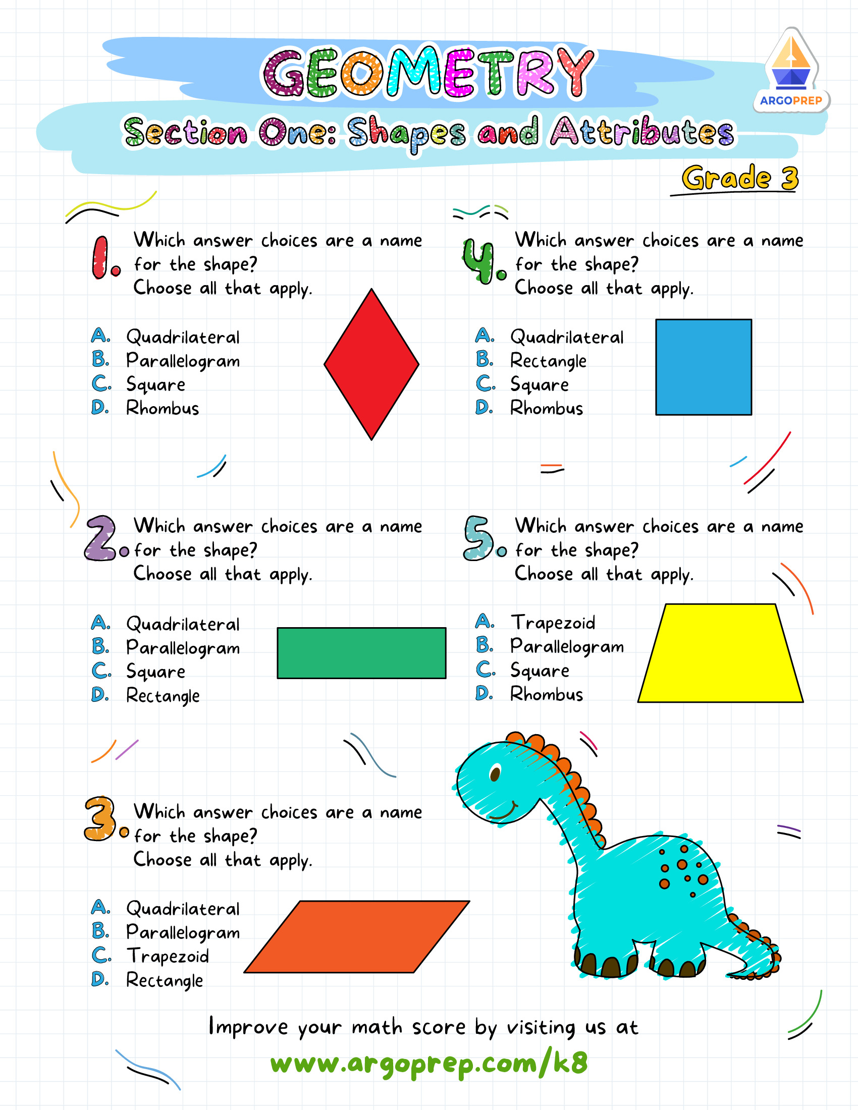 3rd grade Sight Words Geometry Worksheets For Free - ArgoPrep for Free Printable Geometry Vocabulary Worksheets