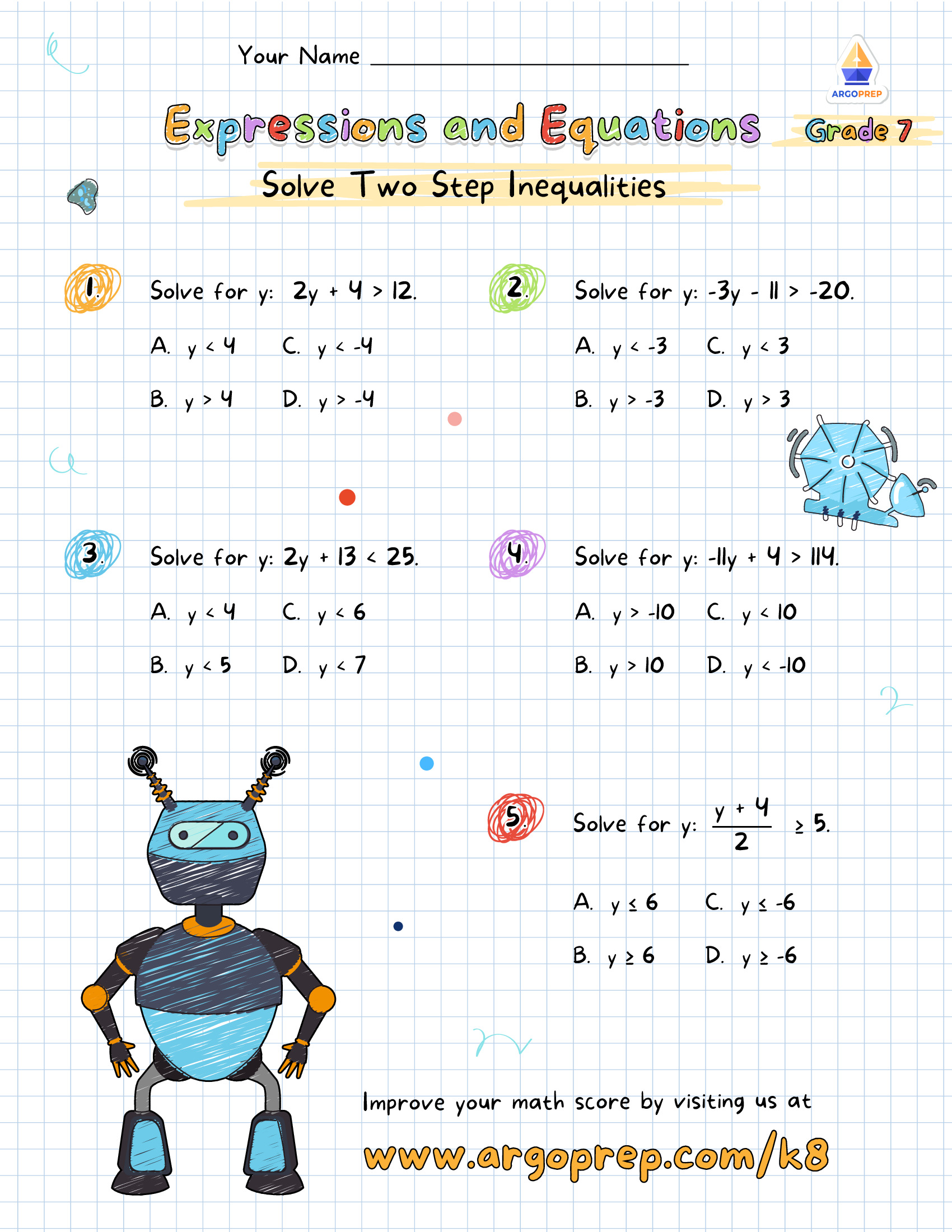 Inequality Worksheets 7th Grade