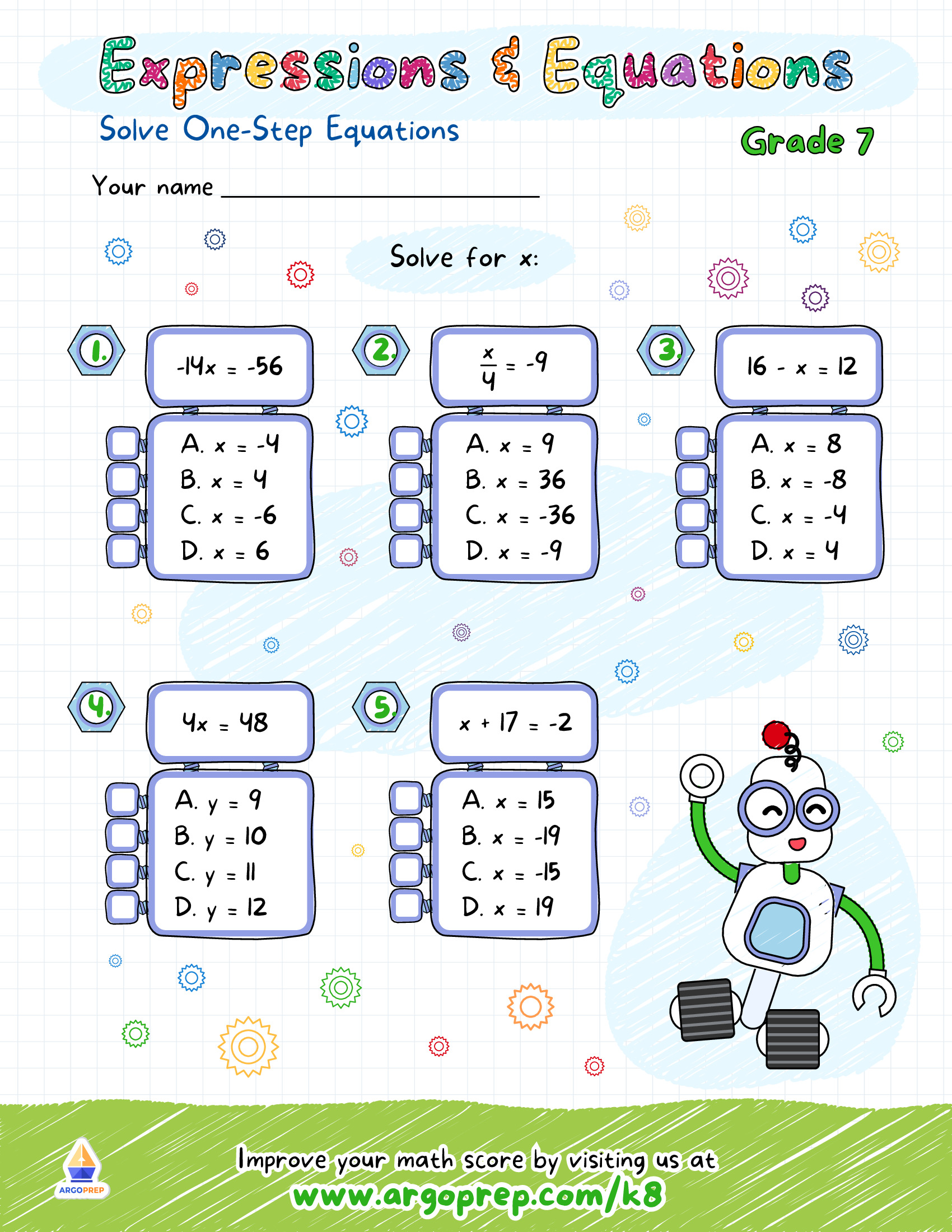 Expression And Equations Worksheets
