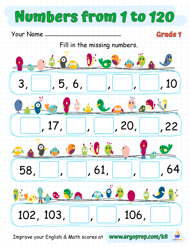 Numbers to 120: Place Value Free 1st Grade Worksheets - ArgoPrep for Free Printable Number Line 1 120