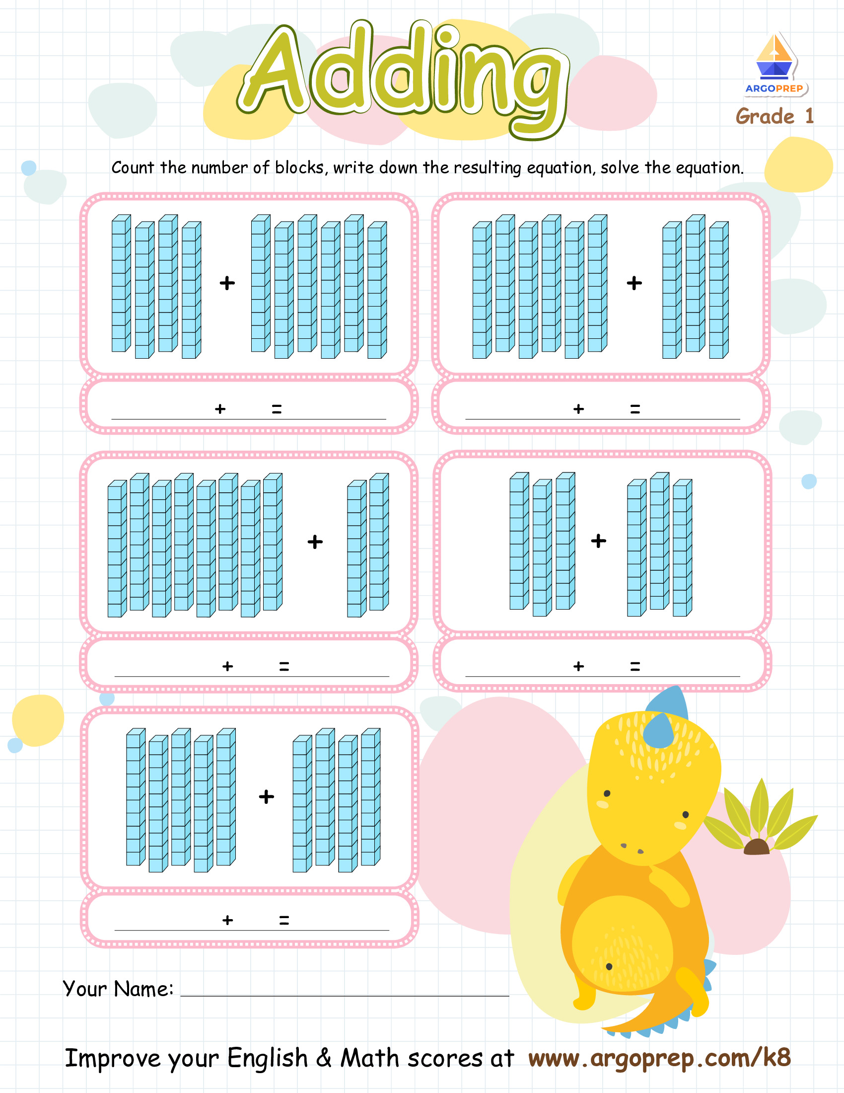 Addition Fun with Mellow Yellow Dino