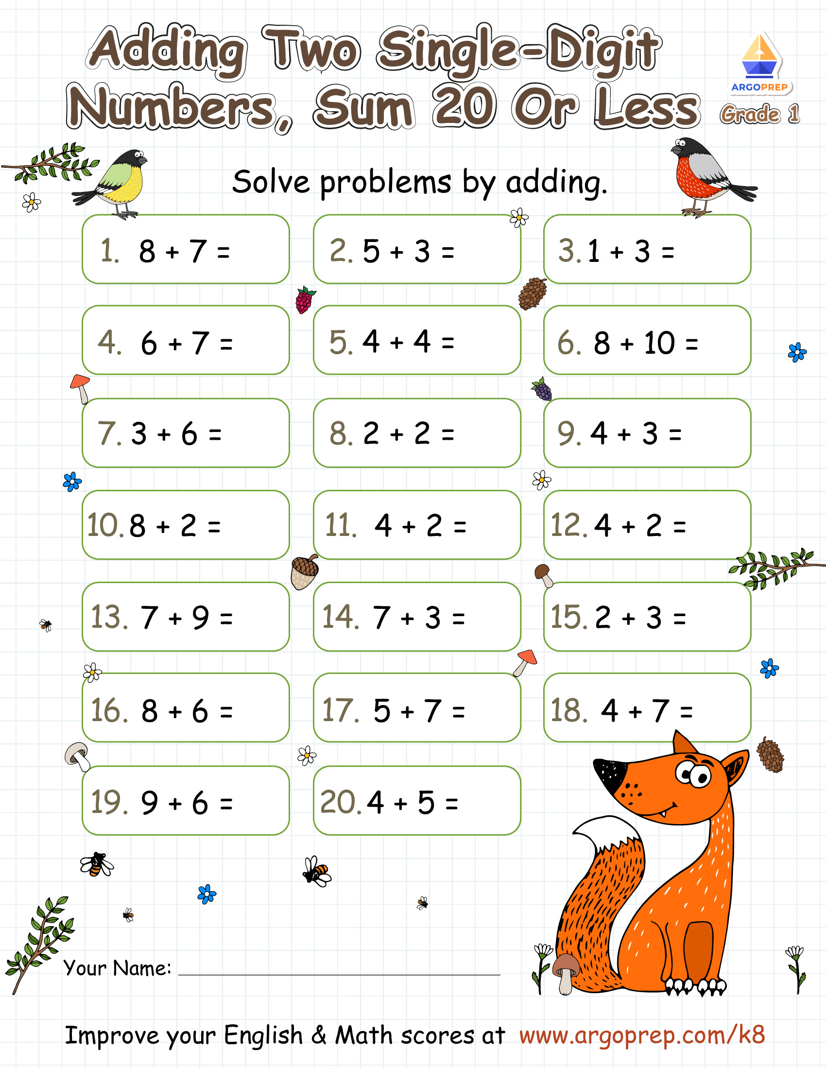 Single-Digit Addition with Sneaky Fox