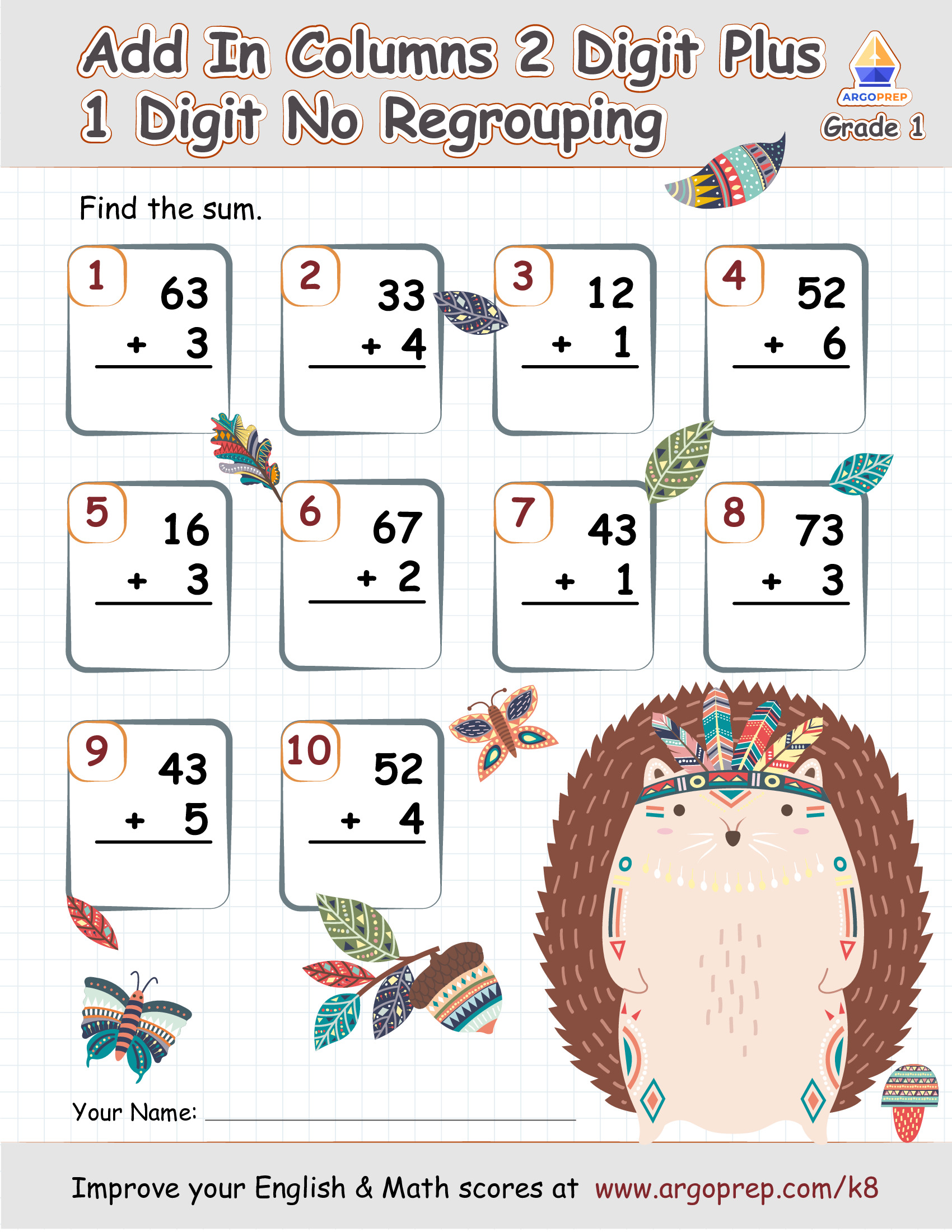 Hedgehog Helps with Two-Digit Addition
