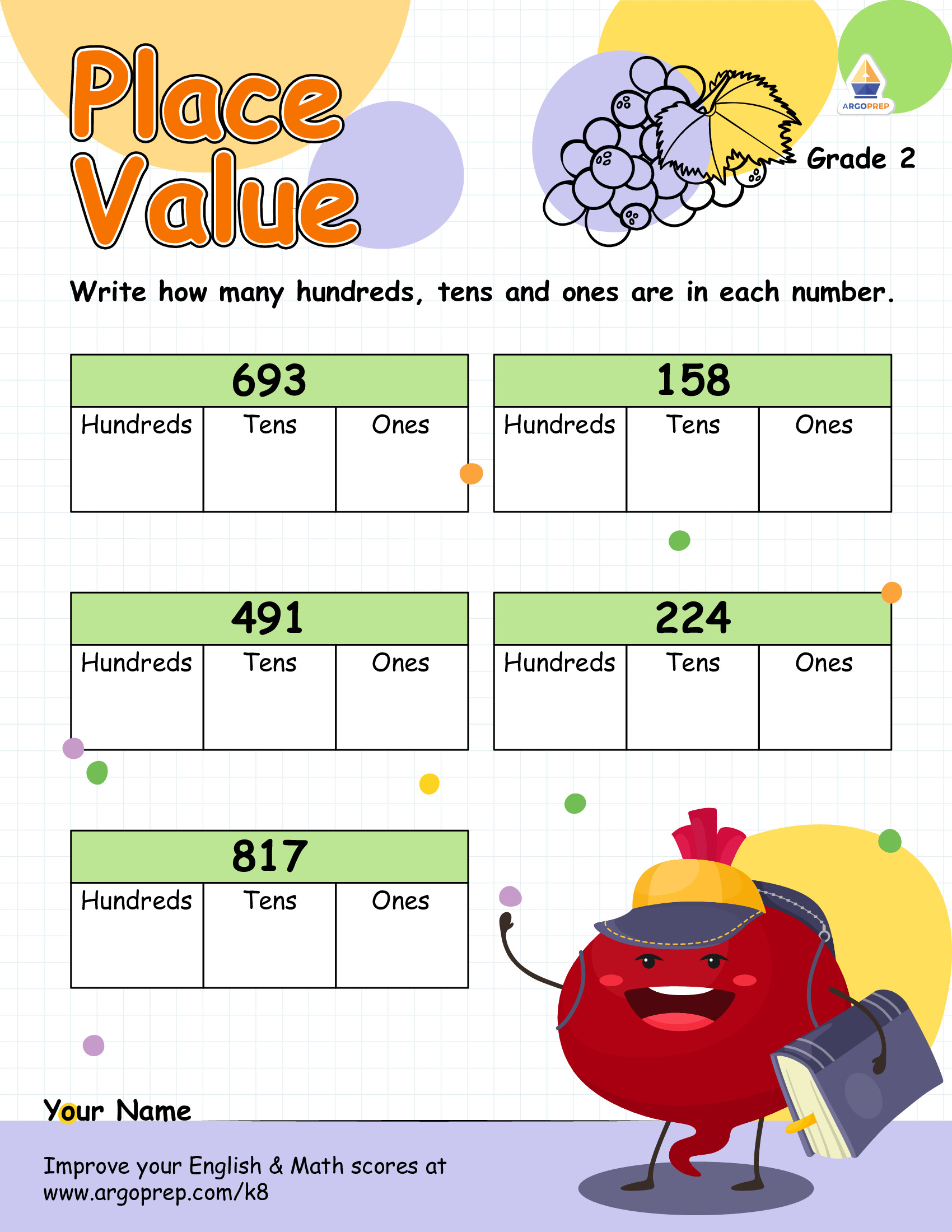 A "Grape" Place Value Worksheet