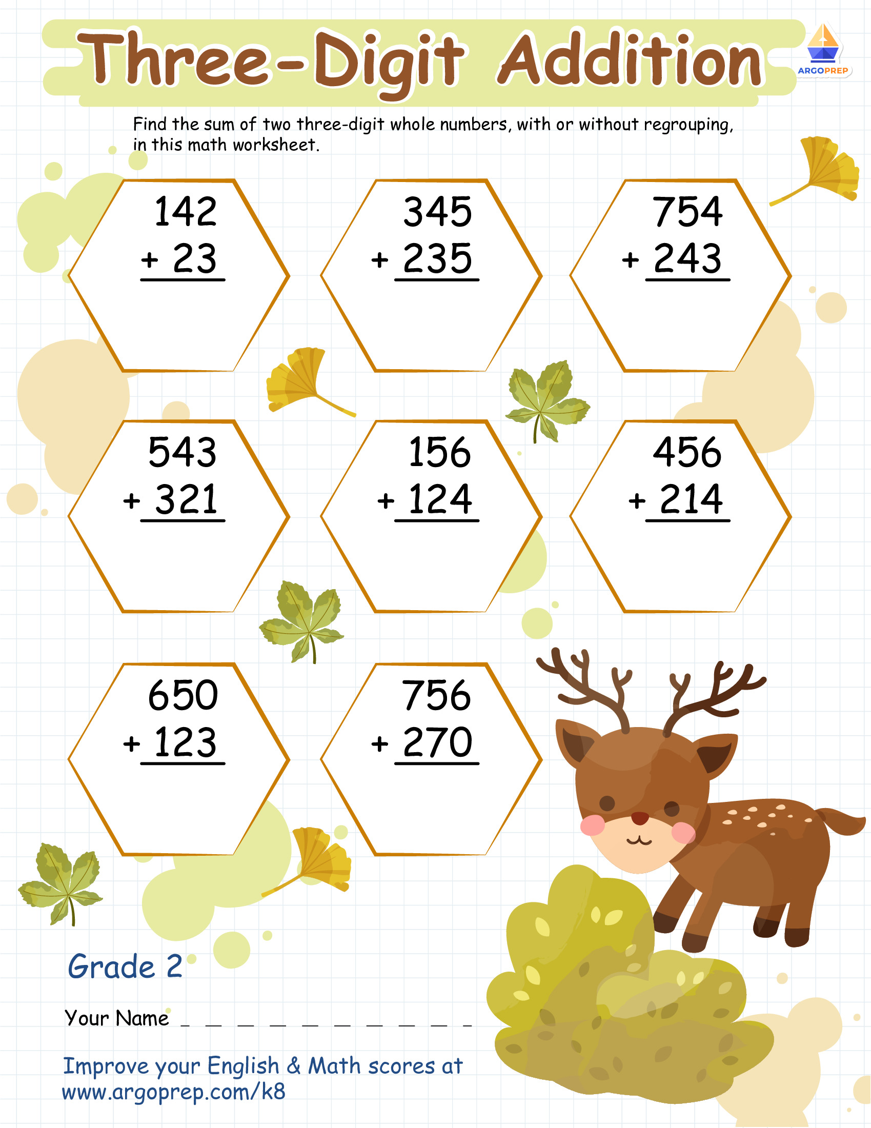 Three-Digit Addition with Little Deer