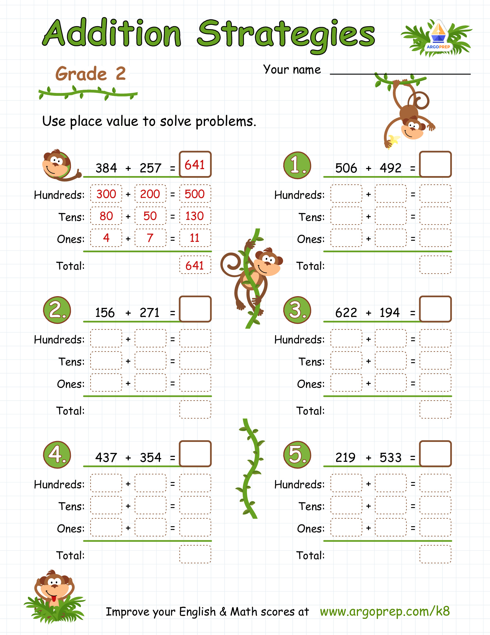 Four Little Monkeys with Addition Strategies