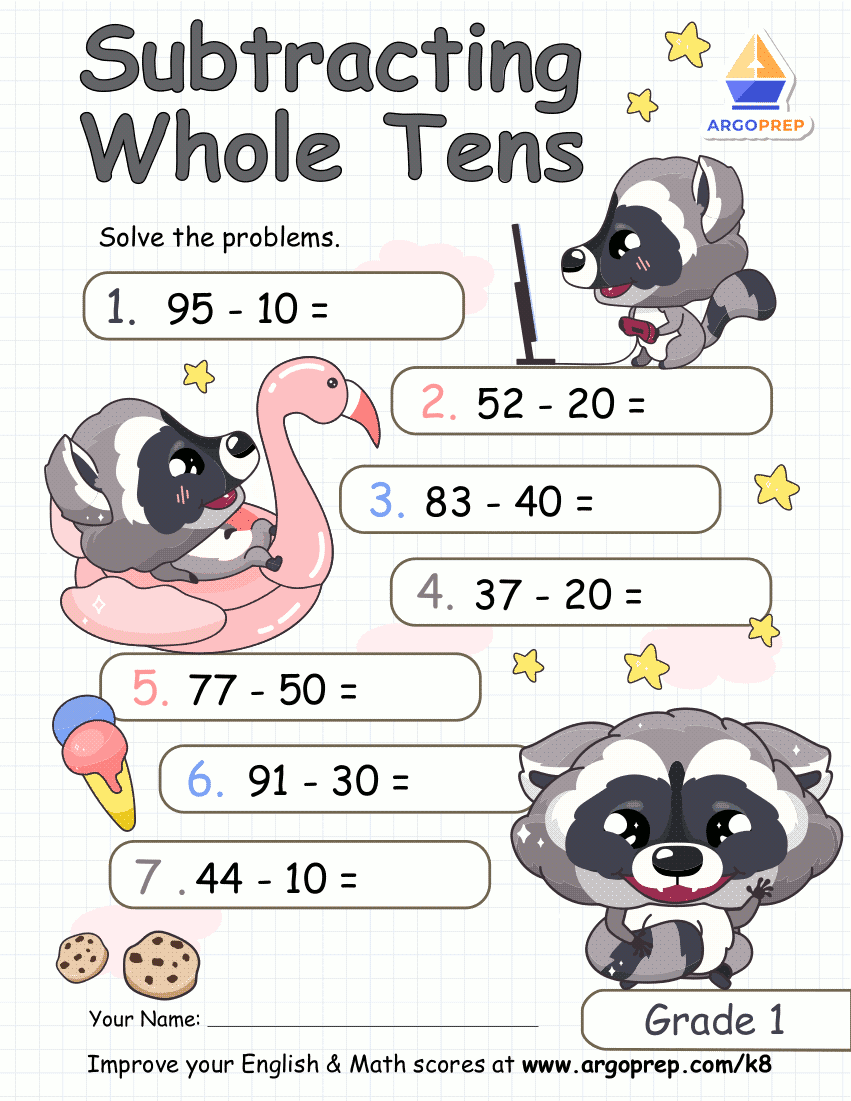 Math Drills - Subtracting Whole Tens